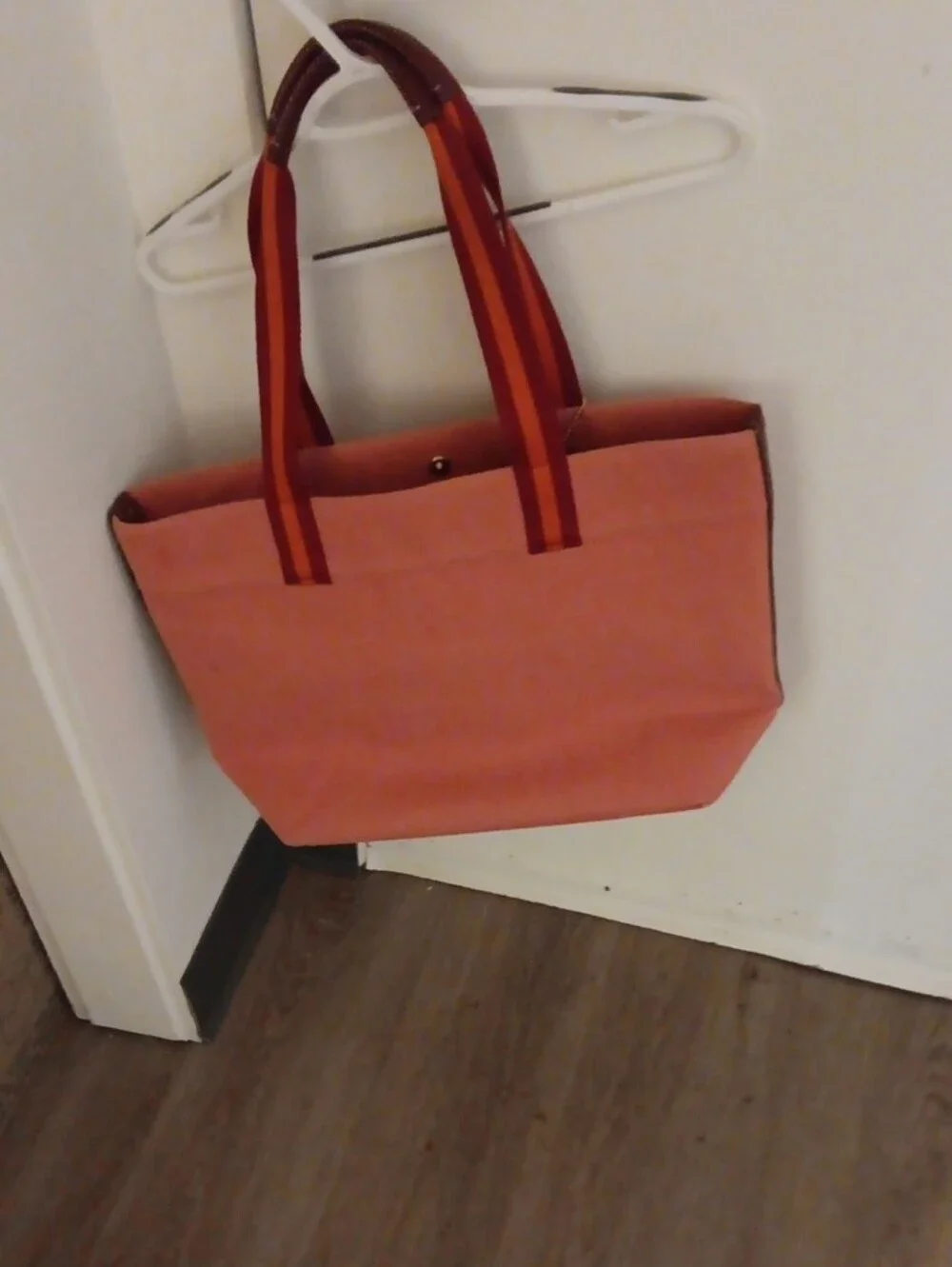 COACH Pink Canvas Tote Bag with Striped Handles